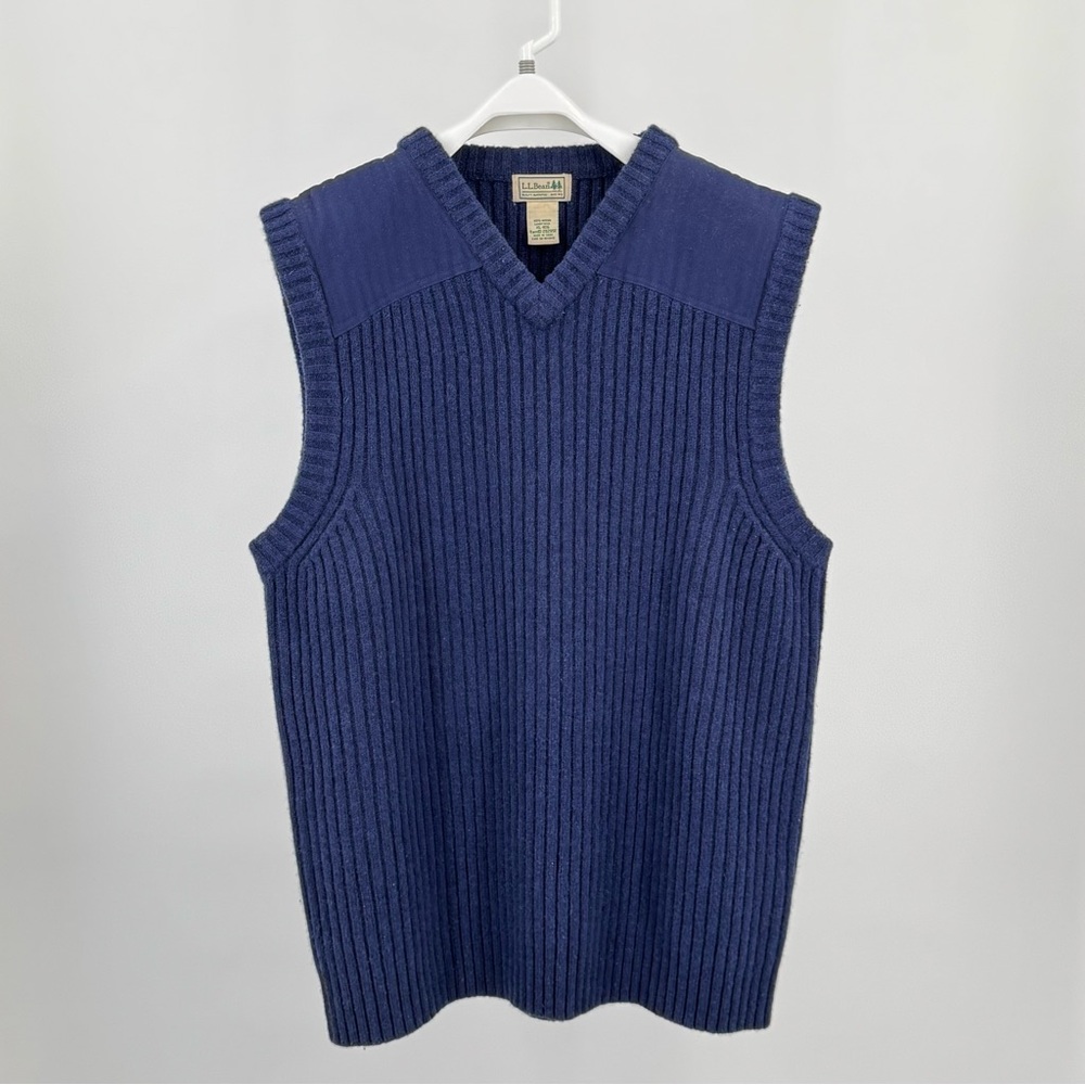 L.L. Bean Men’s 100% Merino Lamb’s Wool Blue Sweater Vest Size XL